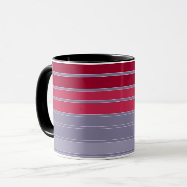 Caneca Padrão simples listrado de vermelho e cinza (Frente Esquerda)