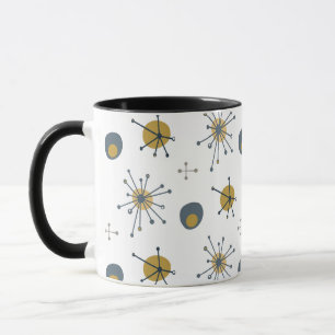 Caneca Padrão Starburst Atomic MCM Azul Marinho, Mostarda