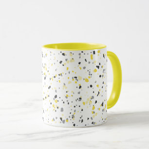 Caneca Padrão Terrazzo das Cinzas amarelas geométricas mo