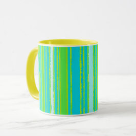 Caneca Padrão Trendy Aqua Turquoise Verde limão Stripes