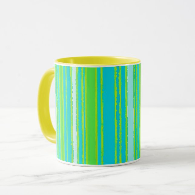 Caneca Padrão Trendy Aqua Turquoise Verde limão Stripes (Frente Esquerda)