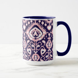 Caneca Padrão tribal de cor-de-rosa-chic e ikat-marinho