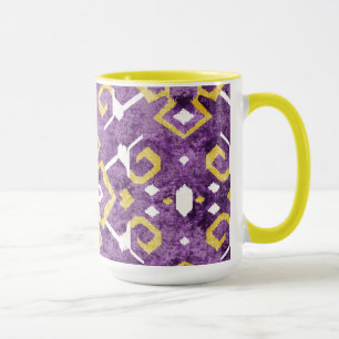 Caneca Padrão tribal de ikat amarelo-púrpura