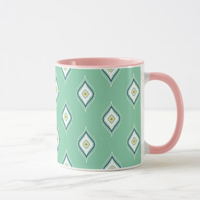 Caneca Padrão verde de Ikat Boho Cor do gráfico correspon (Direita)