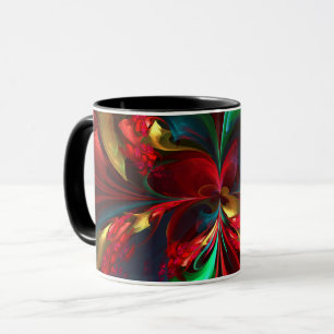 Caneca Padrão Verde Vermelho Abstrato Floral Moderno #11