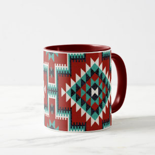 Caneca Padrão Vermelho Negro Branco Oriental Kilim