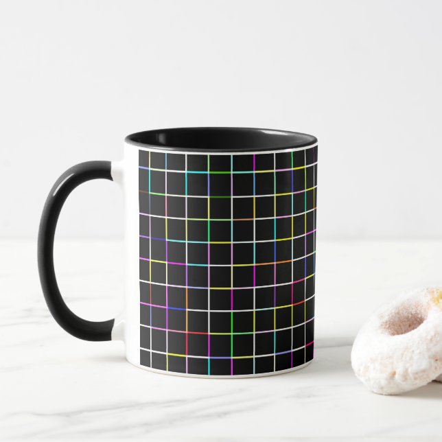 Caneca Padrão Vinculado ao Quadrado Multicolorido (Com Donut)