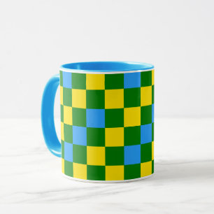 Caneca Padrão Xadrez Azul Amarelo Verde Design 