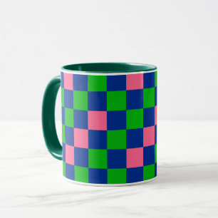 Caneca Padrão Xadrez Azul Verde Rosa Design 