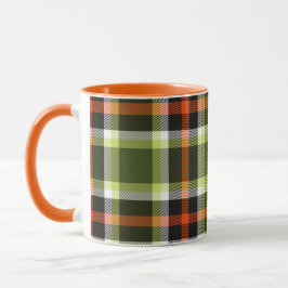 Caneca Padrão Xadrez de Folhagem de Outono Moderna Laranj
