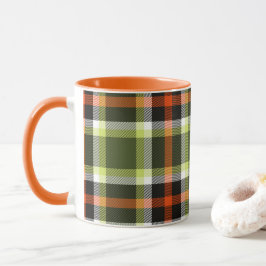 Caneca Padrão Xadrez de Folhagem de Outono Moderna Laranj