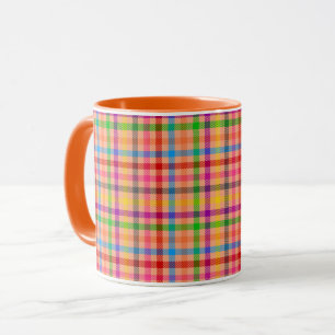 Caneca Padrão Xadrez Gingham Colorido Laranja