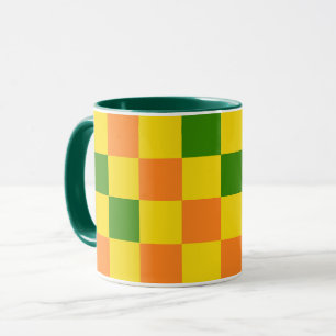Caneca Padrão Xadrez Laranja Amarelo Verde Design