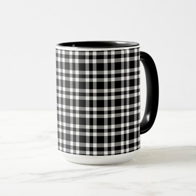 Caneca Padrão Xadrez Preto Branco (Frente Esquerda)