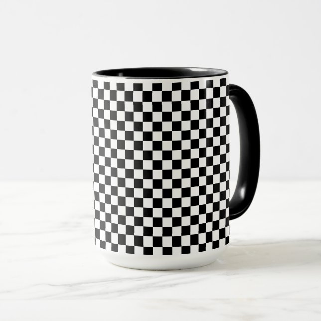 Caneca Padrão xadrez preto e branco (Frente Esquerda)