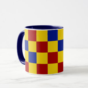 Caneca Padrão Xadrez Vermelho Amarelo Azul Design
