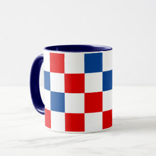 Caneca Padrão Xadrez Vermelho Branco Azul Design 
