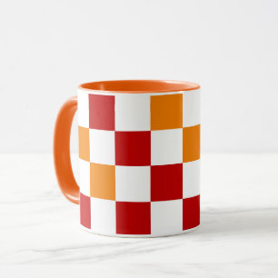 Caneca Padrão Xadrez Vermelho Branco Laranja