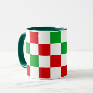 Caneca Padrão Xadrez Vermelho Branco Verde Design 