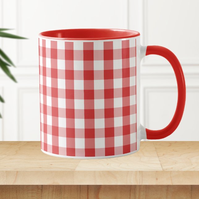 Caneca Padrão Xadrez Vermelho Elegante (Criador carregado)