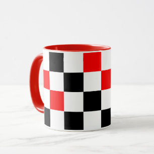 Caneca Padrão Xadrez Vermelho Preto e Branco Design 