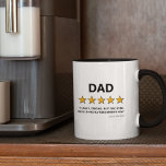 Caneca Padre 5 Star Rating | Melhor Pai Nunca<br><div class="desc">Uma caneca paterna engraçada com a palavra "pai",  com uma revisão de 5 estrelas,  o comentário "engraçado,  forte,  melhor pai de sempre,  o recomendaria muito",  e o nome dos filhos.</div>