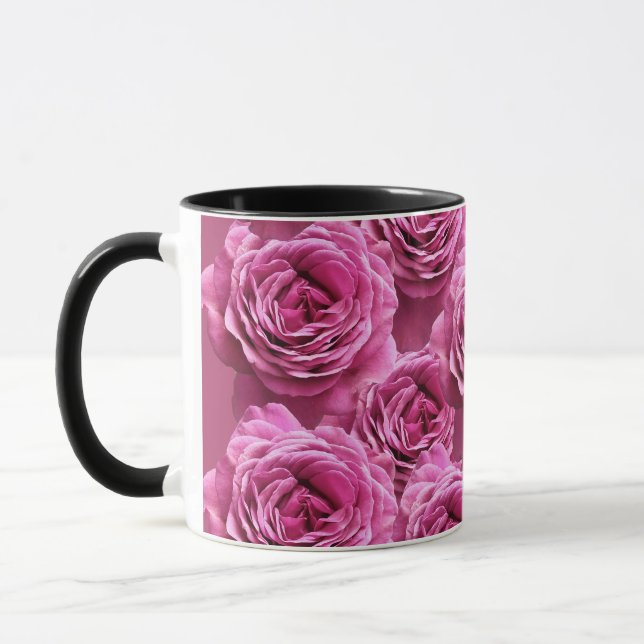 Caneca Padrões cor-de-rosa e rosas roxos (Esquerda)