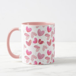 Caneca Padrões de Coração Bonito Rosa e Vermelho