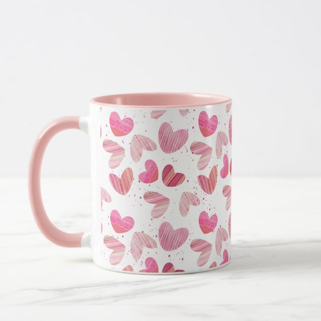 Caneca Padrões de Coração Bonito Rosa e Vermelho (Esquerda)