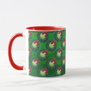 Caneca Padrões de coroa de natal de tênis Ball em Verde