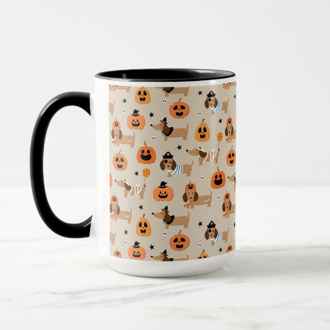 Caneca Padrões de Dachshances em Figurinos de Halloween (Esquerda)