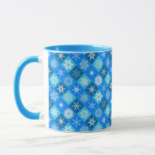 Caneca Padrões de flocos de neve azuis fofos design