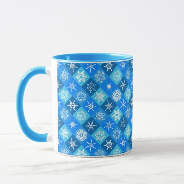 Caneca Padrões de flocos de neve azuis fofos design (Esquerda)