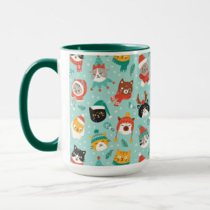 Caneca Padrões de Gatos de Natal nos Suéteres de Férias