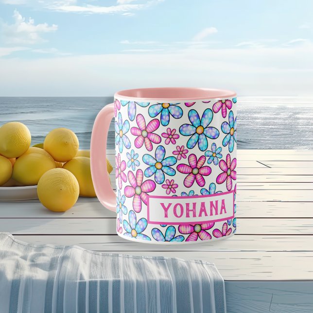 Caneca Padrões de margarida rosa e azul personalizados Ve (Pink & Blue Daisy Patterns custom Summer Mug)