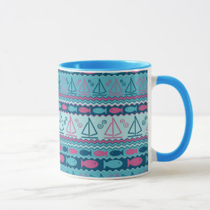 Caneca Padrões De Peixe E Navegação Super Divertidos
