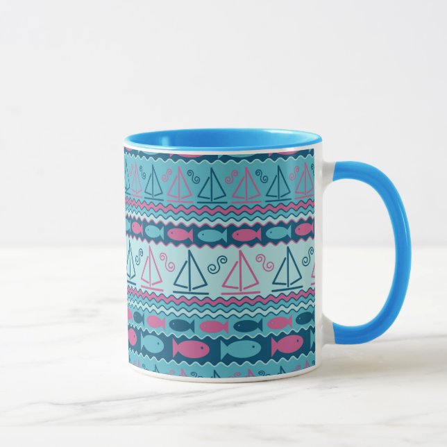 Caneca Padrões De Peixe E Navegação Super Divertidos (Direita)