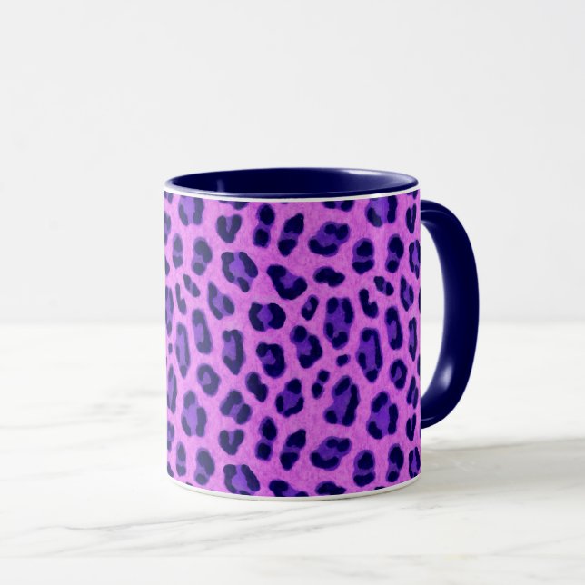 Caneca Padrões de pele de Leopardo Violeta Rosa (Frente Esquerda)