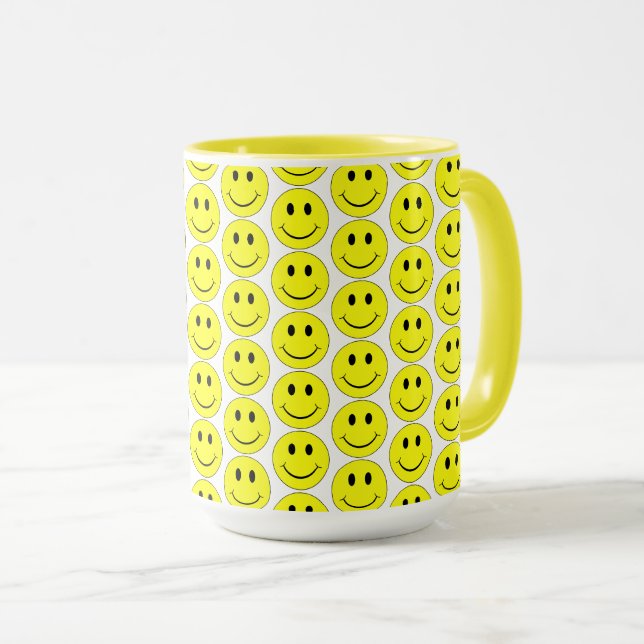 Caneca Padrões de Rostos Amarelos Felizes Grande Mug (Frente Esquerda)