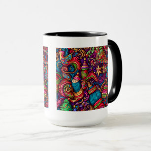 Caneca Padrões decorativos de Natal Combo Mug, 15 oz