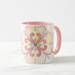 Caneca Padrões florais de azulejo adorável Pia aquarela c
