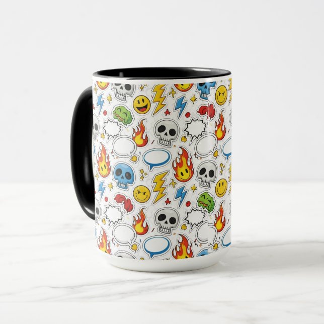Caneca Padrões sem costura de cartoon colorido (Frente Esquerda)