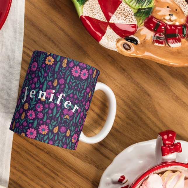 Caneca Padrões sem costura de flores e árvores Mug de caf (Criador carregado)