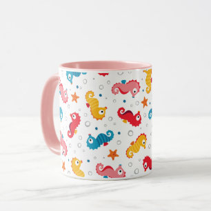 Caneca Padrões sem costura para cavalos marinhos