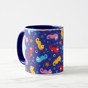 Caneca Padrões sem costura para cavalos marinhos