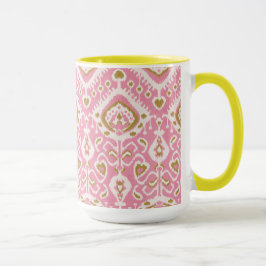 Caneca Padrões tribais, cor-de-rosa e cor-de-rosa, de cor