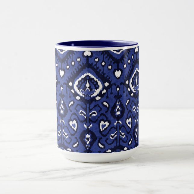Caneca Padrões tribais ocas de marinho branco e azul (Centro)