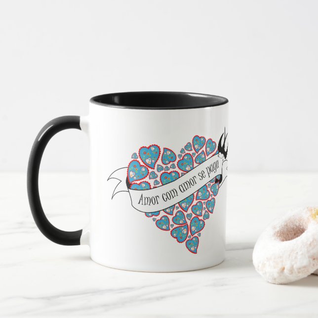 Caneca Pague amor com amor ilustrado provérbio português (Com Donut)