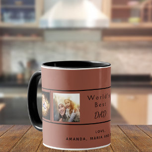 Caneca Pai da família de fotos colagem castanho