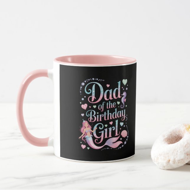 Caneca Pai da Menina de Aniversário Sereia (Com Donut)